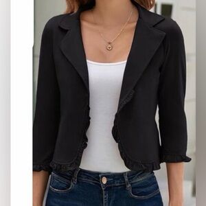 Grace Karin Navy Ruffle Trim Open Front Jacket Sz L